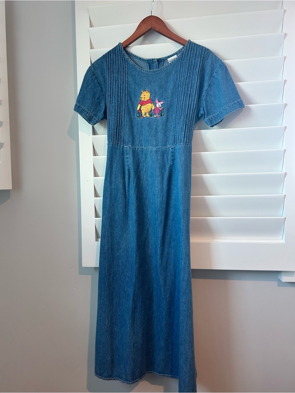 Vintage Disney Winnie the Pooh & piglet denim maxi dress, tie waste, embroidered